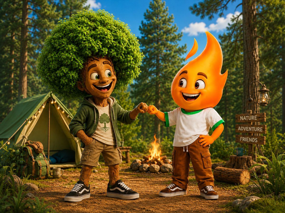 Mascotes da Acampa: a árvore e a chama no acampamento